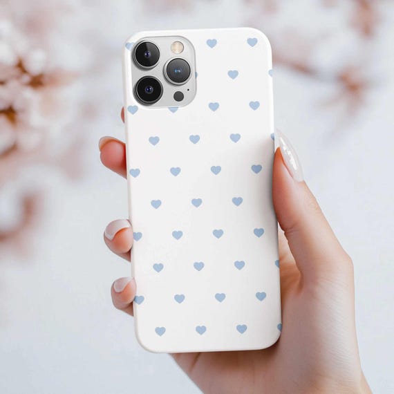 iPhone, Pixel or Galaxy Phone Case - Minimalist Light Blue Heart Pattern - Cute Phone Cover - Tech Accessory - Cell Phone Gadget