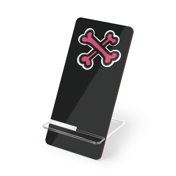 Phone Stand | Black and Pink Crossbones | Pink Pastel Alternative Style