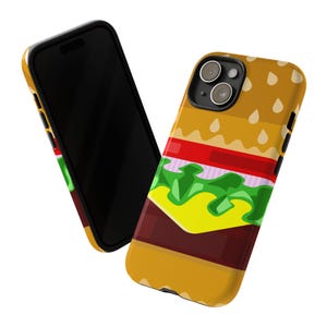 Funda de teléfono con diseño de hamburguesa: divertido diseño gastronómico para iPhone, Galaxy y Pixel.
