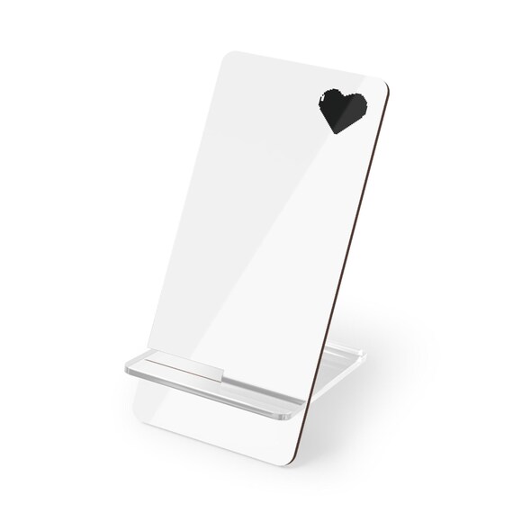 Black Pixeleated Heart Phone Stand, Phone Holder for Office, Bedroom, Nightstand or Desk - Monochromatic Tech Accessories - Alternative, Emo