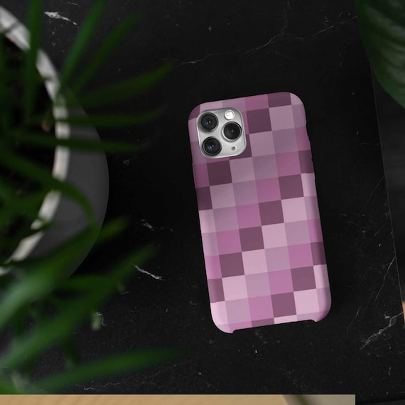 iPhone, Google Pixel & Samsung Galaxy Geometric Phone Case with Pink and Purple Plaid Pattern - Checkered Phone Cover - Checkers
