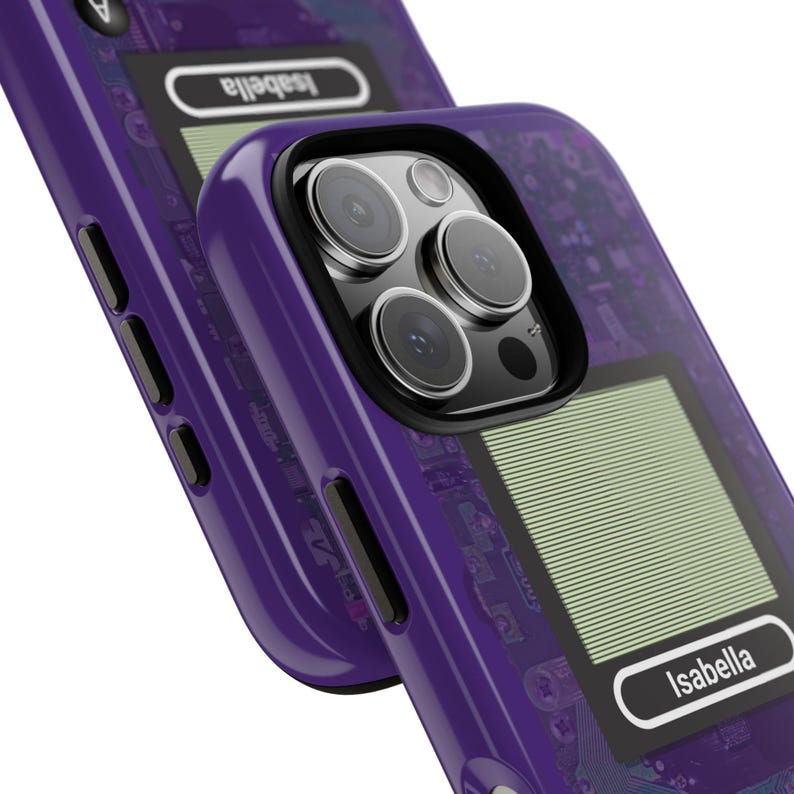 Purple retro gamers phone case for iPhone, Samsung Galaxy or Google Pixel with Gameboy inspired design - Custom phone case for Nintendo Switch, Xbox and Arcade fans.
Personalized gift for son or boyfriend.