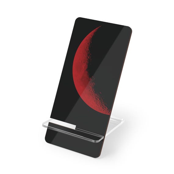 Red Moon Phone Stand - Portable Cell Phone Holder for Office, Bedroom, Desk - Tech Accessories - Christmas Gift - Moonlight