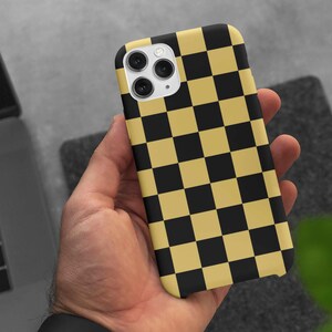 iPhone, Google Pixel and Samsung Galaxy Cases  - Black and Yellow Checkered Phone Case - Checkers Phone Cover