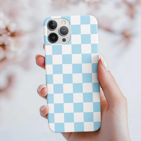 iPhone, Google Pixel or Samsung Galaxy Case | Light Blue Checkered Phone Cover - Cute Checkered Tech Accessory
