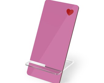 Pink Phone Stand with Red Heart Print: Desk Cell Phone Holder