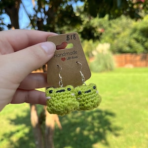 Cute Crochet Frog Earrings - Chubby Green Froggy Charm