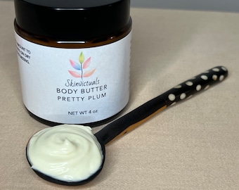 Organic Body Butter. Ultra hydrating moisture, Clean Skincare eco, Luxurious Silky skin feel, self care gift, dry skin relief, pretty plum