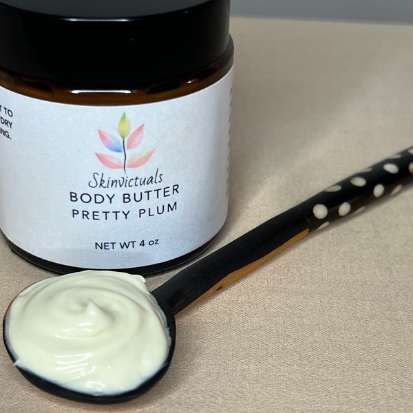 Organic Body Butter. Ultra hydrating moisture, Clean Skincare eco, Luxurious Silky skin feel, self care gift, dry skin relief, pretty plum