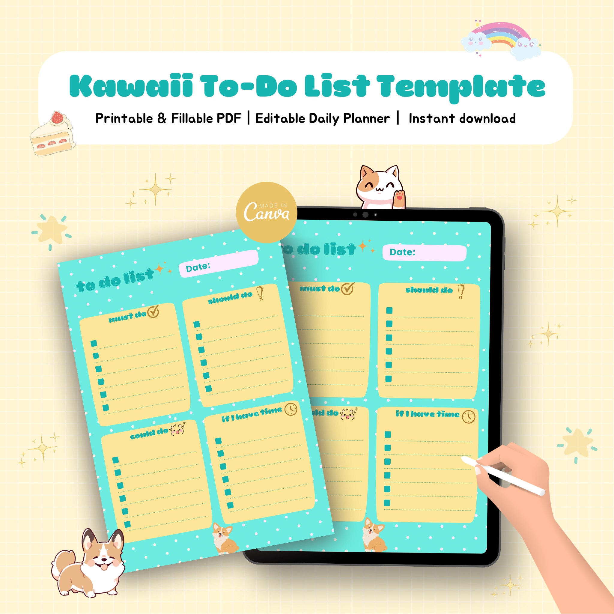 Kawaii To-do List | Daily Planner, Canva Template (digital Download) - Etsy