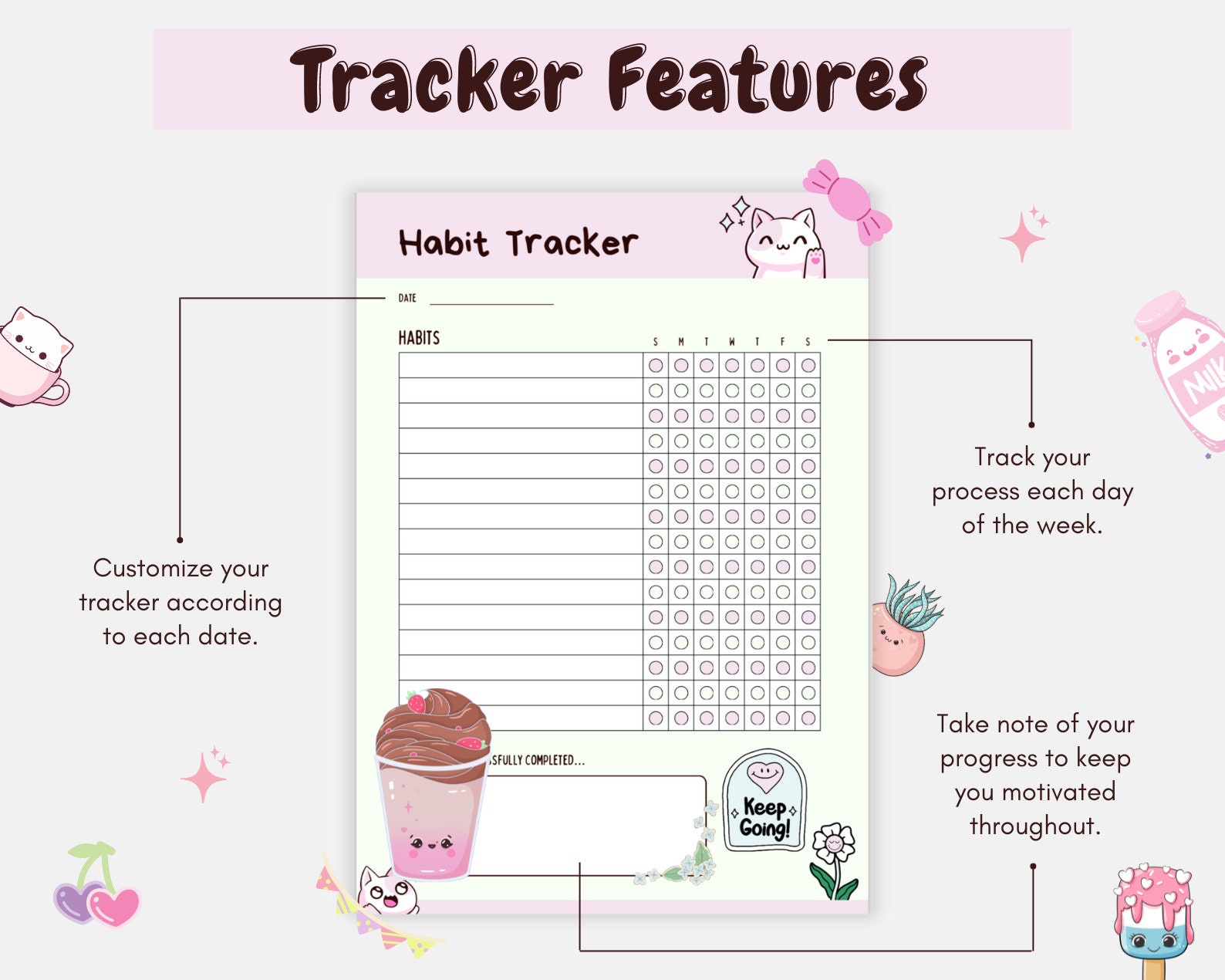 Kawaii Habit Tracker Digital Download | Cute Printable Planner Insert ...