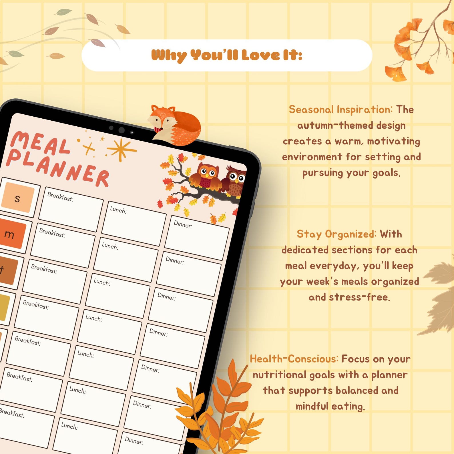 Fall-themed Meal Planner PDF | Printable & Fillable Weekly Meal Plan ...