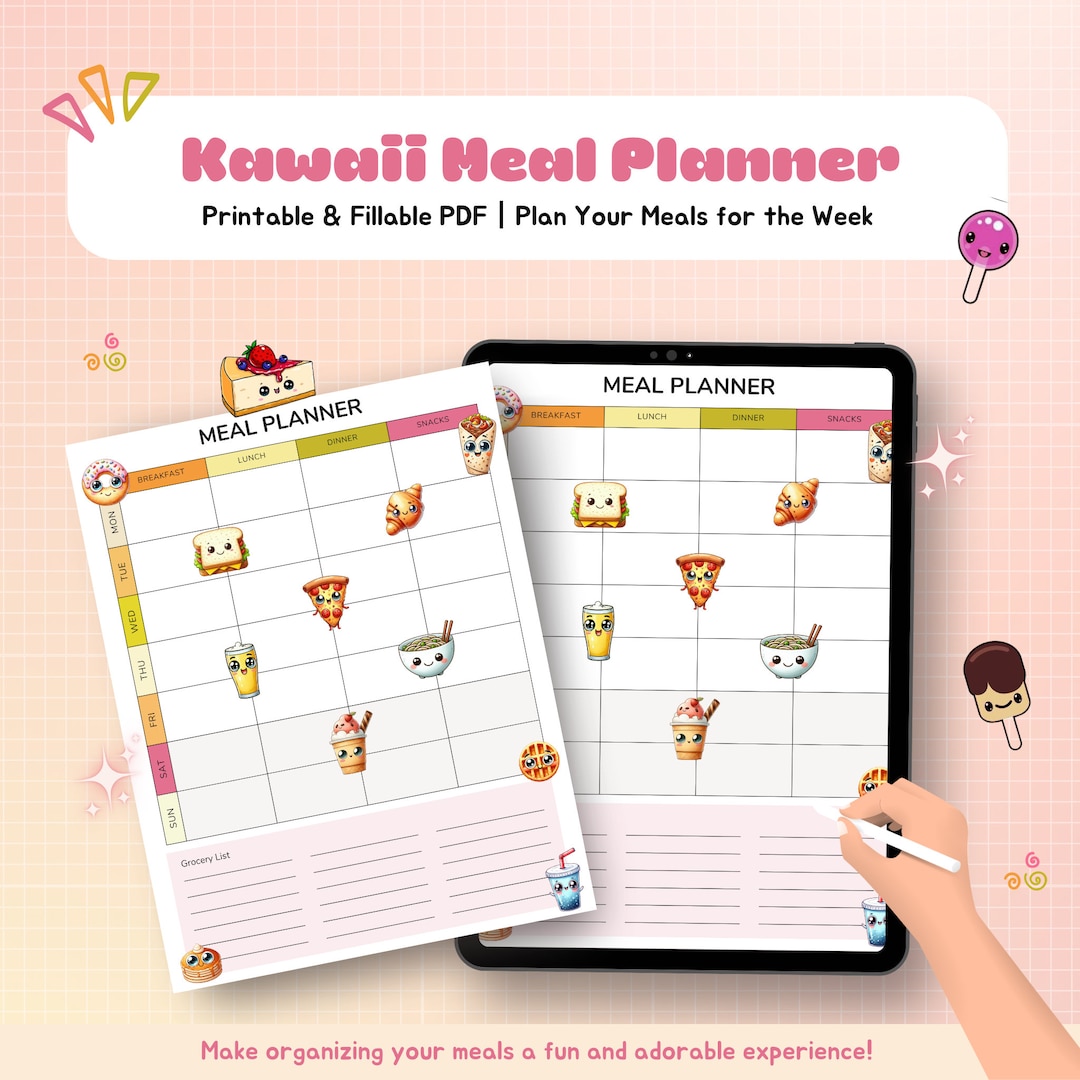 Kawaii Meal Planner Printable PDF | Cute Weekly Meal Planning Template ...