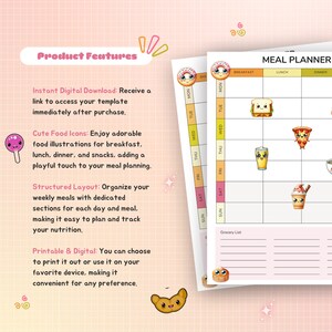 Kawaii Meal Planner Printable PDF | Cute Weekly Meal Planning Template ...