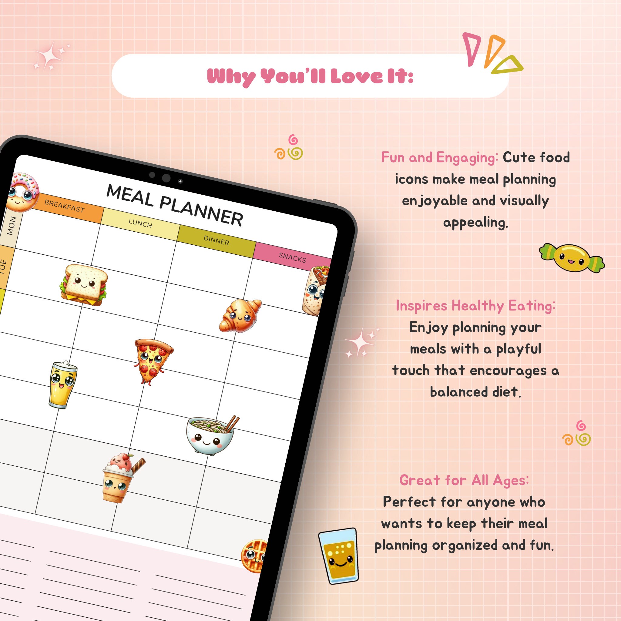 Kawaii Meal Planner Printable PDF | Cute Weekly Meal Planning Template ...