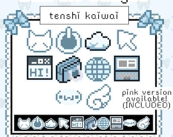 Zestaw odznak Tenshi Kaiwai | Odznaki subskrybentów/bitów Twitch y2k cybercore | Ikony punktów kanału | Internet J-Fashion | YouTube Discord