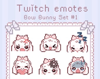 Bow Bunny Twitch Emotes, Pink Bunny Emotes, kawaii emotes, rabbit emotes, pink emotes