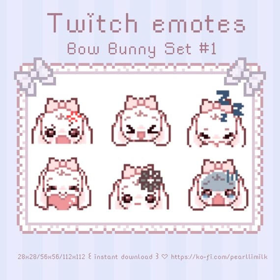Bow Bunny Twitch Emotes, Pink Bunny Emotes, kawaii emotes, rabbit emotes, pink emotes