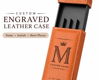 Personalized Slim Leather Case, Custom Engraved Pocket Holder, Travel Essentials (Leatherette)