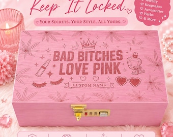 Personalized Pink Keepsake/Herb Box, Custom Engraved Lock Box, Baddie Gift Her