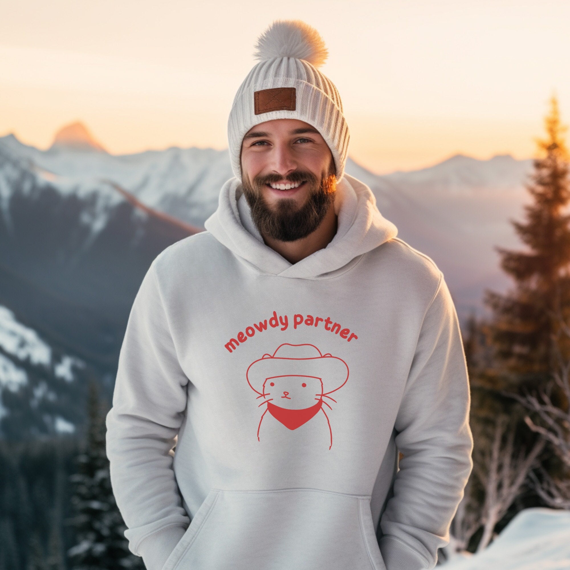 Cat Friend Meowdy Partner T-Shirt Cat Lover Hoodie Funny Cat Sweatshirt Cowboy Cat Shirt  Kitty Tee  Cat Owner Clothing Pet Cat Person Gift