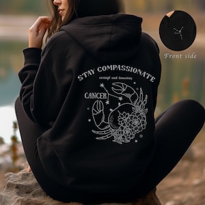 Bluza z kapturem z nadrukiem z przodu i z tyłu Znak zodiaku Rak Koszulka z nadrukiem z przodu i z tyłu Znak zodiaku Rak Koszulka z nadrukiem z tyłu Znak zodiaku Rak Prezent dla przyjaciela Raka Bądź współczujący