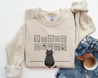 Cat Self Portrait Gallery Sweatshirt Cat Photographer Gift For Artist Artistic Design Cats And Kittens Retro 90s Funny Cat Lovers Gift