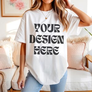 Gildan 5000 White Tshirt Mockup | G500 White T-shirt Mockup | Real Model Mock | Gildan Simple Tee | Minimal Neutral Boho Shirt Blonde Hair