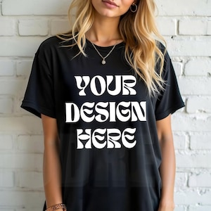 Gildan 5000 Black Tshirt Mockup | G500 Black T-shirt Mockup | Real Model Mock | Gildan Simple Tee | Minimal Neutral Boho Shirt Blonde Hair