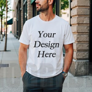 Comfort Colors C1717 Man Model Mockup White Color, Comfort Colors 1717 T-shirt Mockup, Aesthetic Mock, Men Mockup Download, 1717 Mockup File