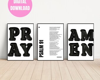 Psalm 91 Wall Art | PRAY AMEN Typography Prints (Digital Download)