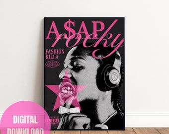 ASAP Rocky Fashion Killa Poster | Pink Black Rap Wall Art (Digital Download)