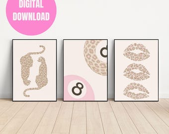 Leopard Print Wall Art Set, Pink Neutral Coquette Decor (Digital Download)