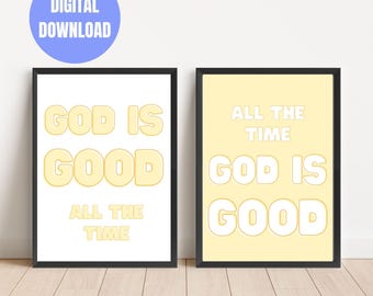 Christian Wall Art Set | Yellow "God Is Good All The Time" Quote Print (Digital Download)
