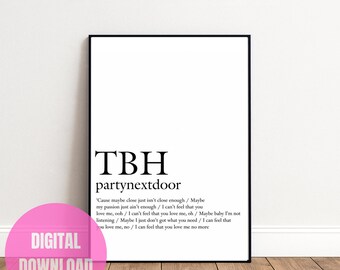 PARTYNEXTDOOR TBH Songtext Poster | Minimalistische Musikwandkunst (Digitaler Download)