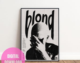 Blond Frank Ocean Poster Print, Black and White Music Wall Art, Minimalist Album Cover Inspired Decor, Digital Download