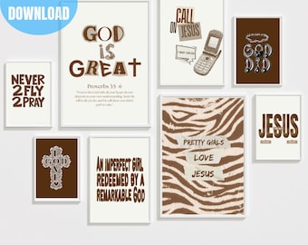Christian Wall Art Bundle | Trendy Christian Prints | Wall Decor Set | Bible Verse Posters | Brown | Digital Download