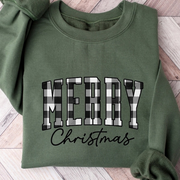 Buffalo Plaid Merry Christmas Sweatshirt,Buffalo Plaid Christmas Shirt,Christmas Pajamas,Christmas Gifts,Retro Christmas,Christmas Clothing