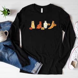 Ghost Cat Halloween Sweatshirt,Cat Lover Shirt,Black Cat Shirt,Halloween Long Sleeve,Spooky Season,Cute Fall Tee,Ghost Hoodie,Halloween Gift imagem 3