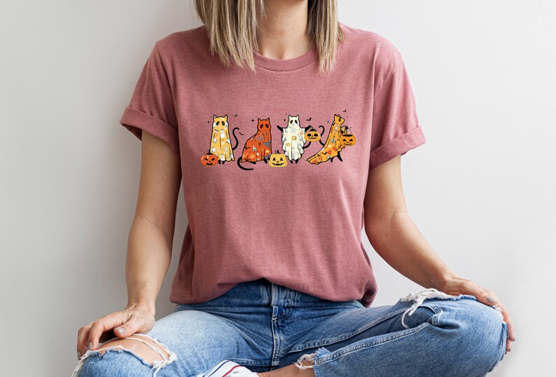 Ghost Cat Halloween Sweatshirt,Cat Lover Shirt,Black Cat Shirt,Halloween Long Sleeve,Spooky Season,Cute Fall Tee,Ghost Hoodie,Halloween Gift imagem 7