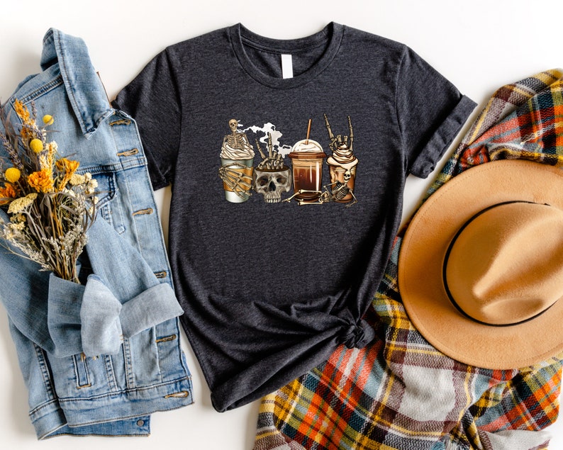 Skeleton Coffee Sweatshirt,Halloween Skull Shirt,Skull Coffee Cups,Halloween Coffee,Pumpkin Spice Shirt,Skull Costume,Halloween witches Tee Bild 6