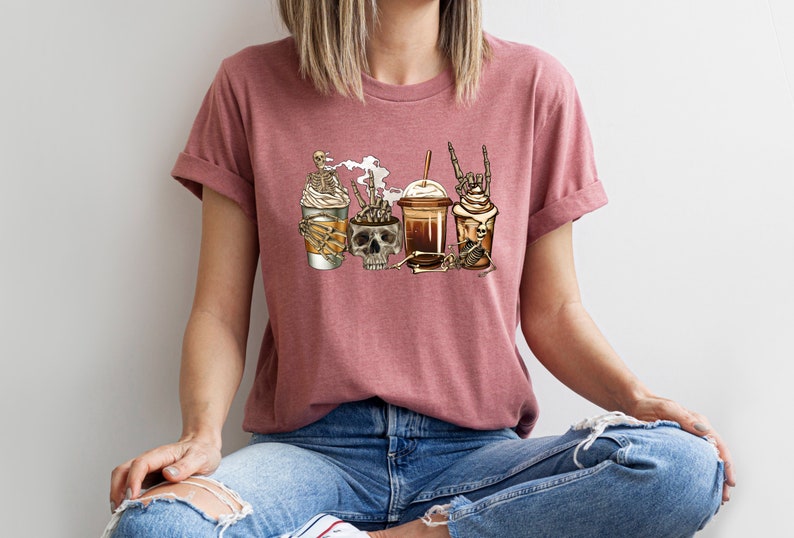 Skeleton Coffee Sweatshirt,Halloween Skull Shirt,Skull Coffee Cups,Halloween Coffee,Pumpkin Spice Shirt,Skull Costume,Halloween witches Tee Bild 7