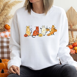 Ghost Cat Halloween Sweatshirt,Cat Lover Shirt,Black Cat Shirt,Halloween Long Sleeve,Spooky Season,Cute Fall Tee,Ghost Hoodie,Halloween Gift imagem 8