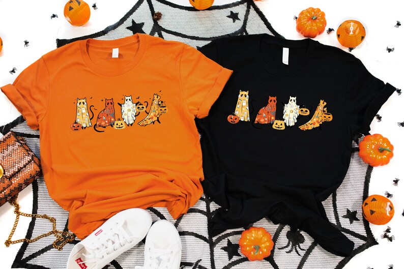 Ghost Cat Halloween Sweatshirt,Cat Lover Shirt,Black Cat Shirt,Halloween Long Sleeve,Spooky Season,Cute Fall Tee,Ghost Hoodie,Halloween Gift imagem 5