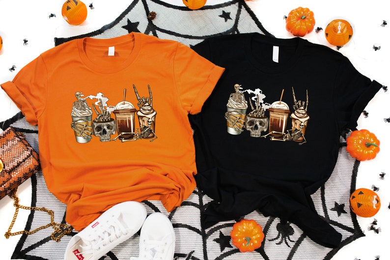 Skeleton Coffee Sweatshirt,Halloween Skull Shirt,Skull Coffee Cups,Halloween Coffee,Pumpkin Spice Shirt,Skull Costume,Halloween witches Tee Bild 4