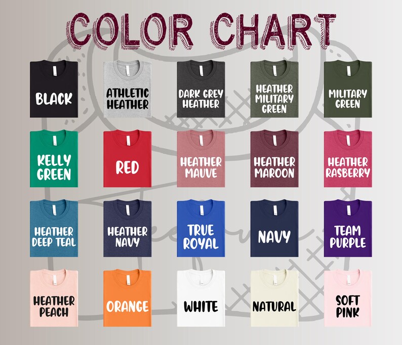 the color chart for a variety of t - shirts