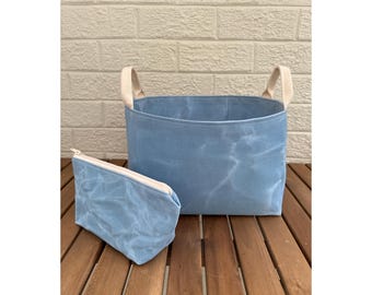 project storage, waxed canvas, craft bin, basket, knitting project bin, project organizer, yarn basket, shelf storage, crochet basket, art