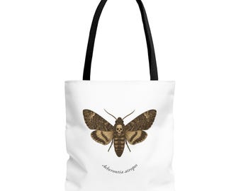 Death's Head Moth Tote Bag - Halloween Goth Shopping Bag