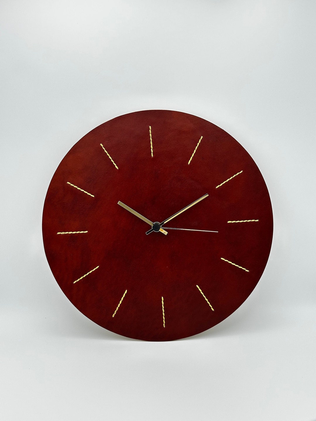 30 Cm Leather Wall Clock Cognac Etsy