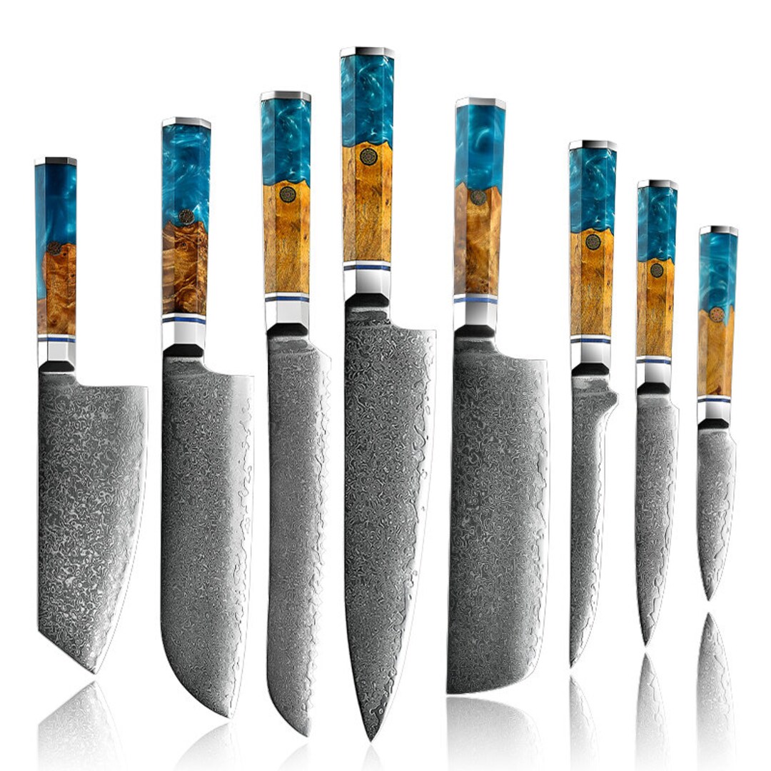 Damascus Steel Kitchen Knife Set 67 Layer Japanese VG10 Etsy